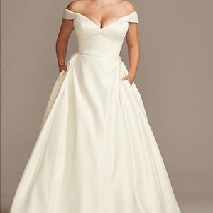 Off Shoulder Satin Gown Plus Size Wedding Dress